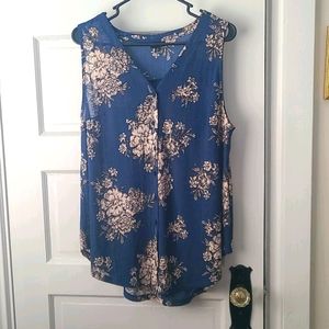 Floral Blue Sleeveless Blouse